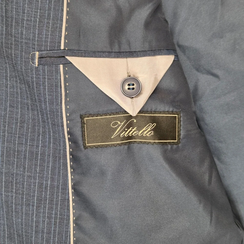 Vittello Super 140s Navy Pinstripe Sport Coat Blazer 46R Peak Lapel 2 Button